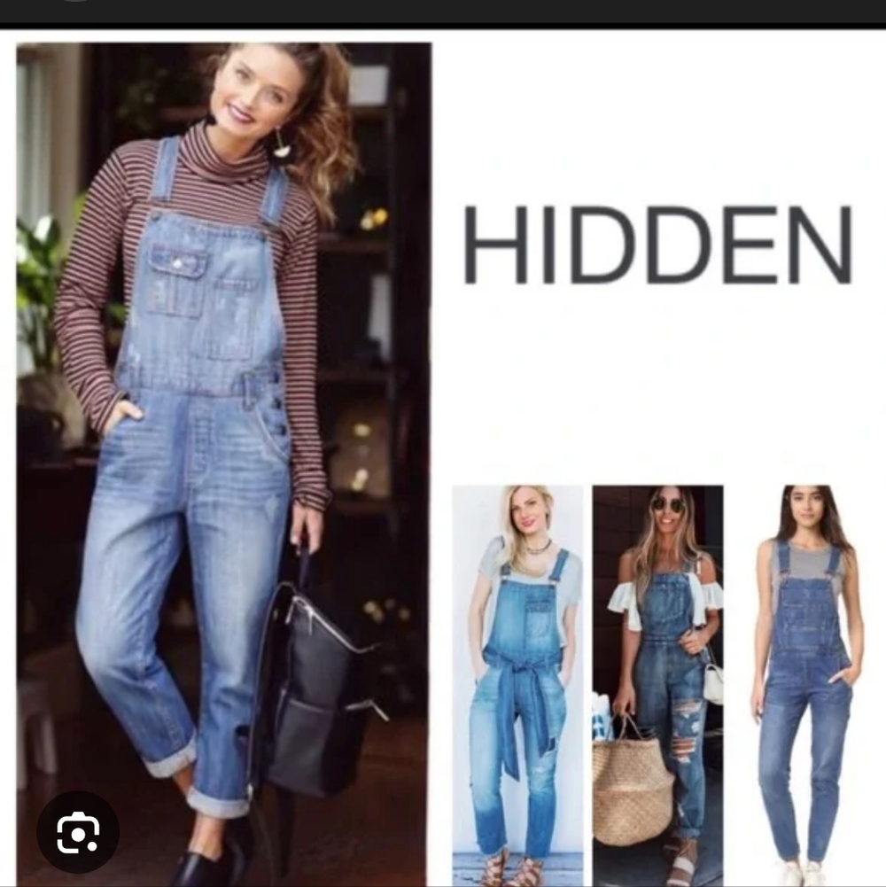 Hidden Bailey Denim Distressed Boyfriend Jean Overalls Relaxed  large
